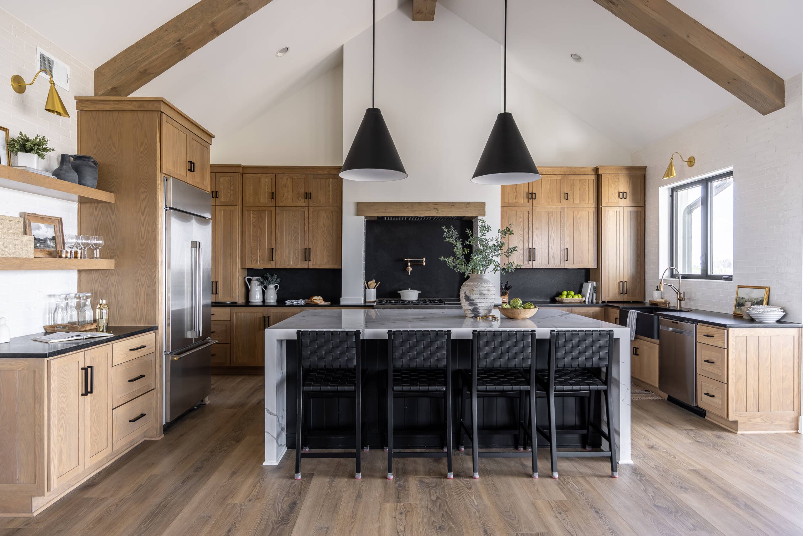 Southlake luxury kitchen remodel with white oak cabinetry and matte black quartz countertops