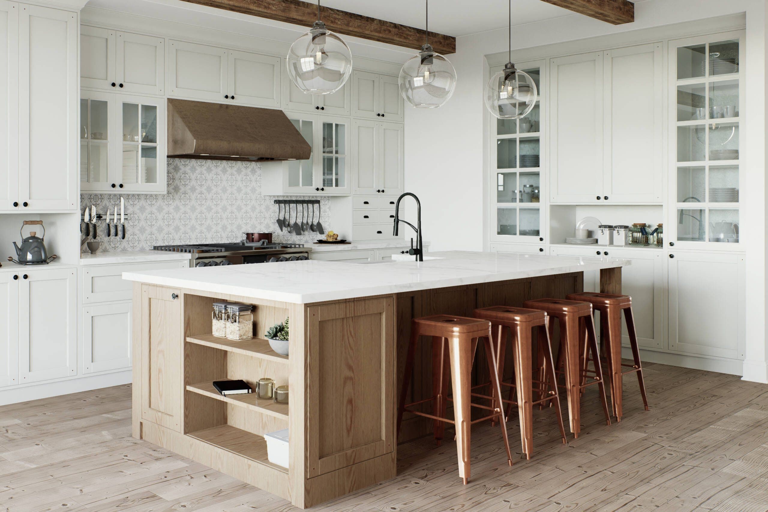 Southlake luxury kitchen remodel with white oak cabinets and quartz countertops