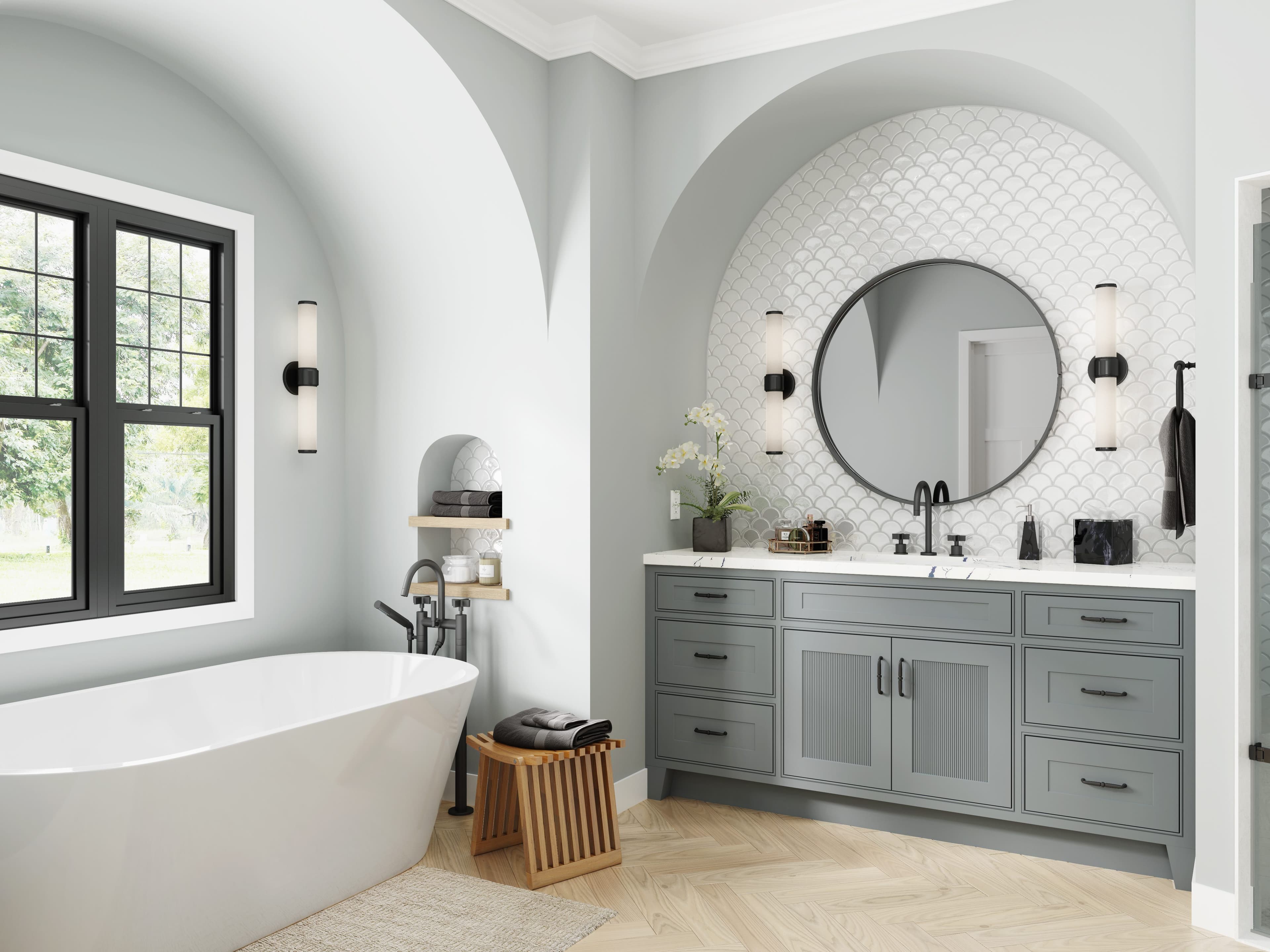 Westlake luxury bathroom design with freestanding tub and spa details