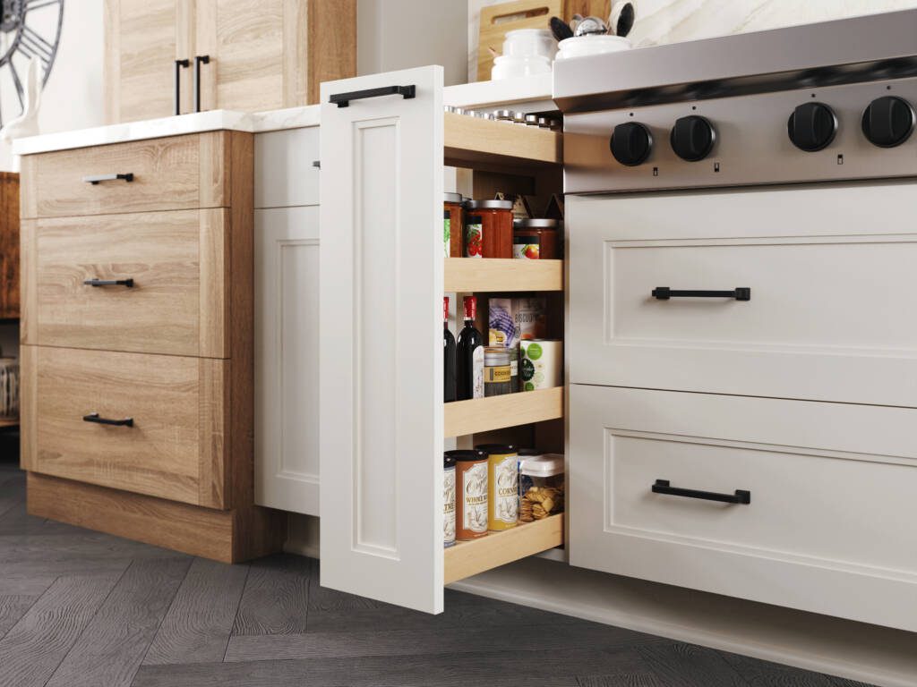 Beautifully Functional Cabinetry -Southlake’s trusted luxury remodeling experts Southlake kitchen pull-out pantry with soft-close shelves for organized storage
