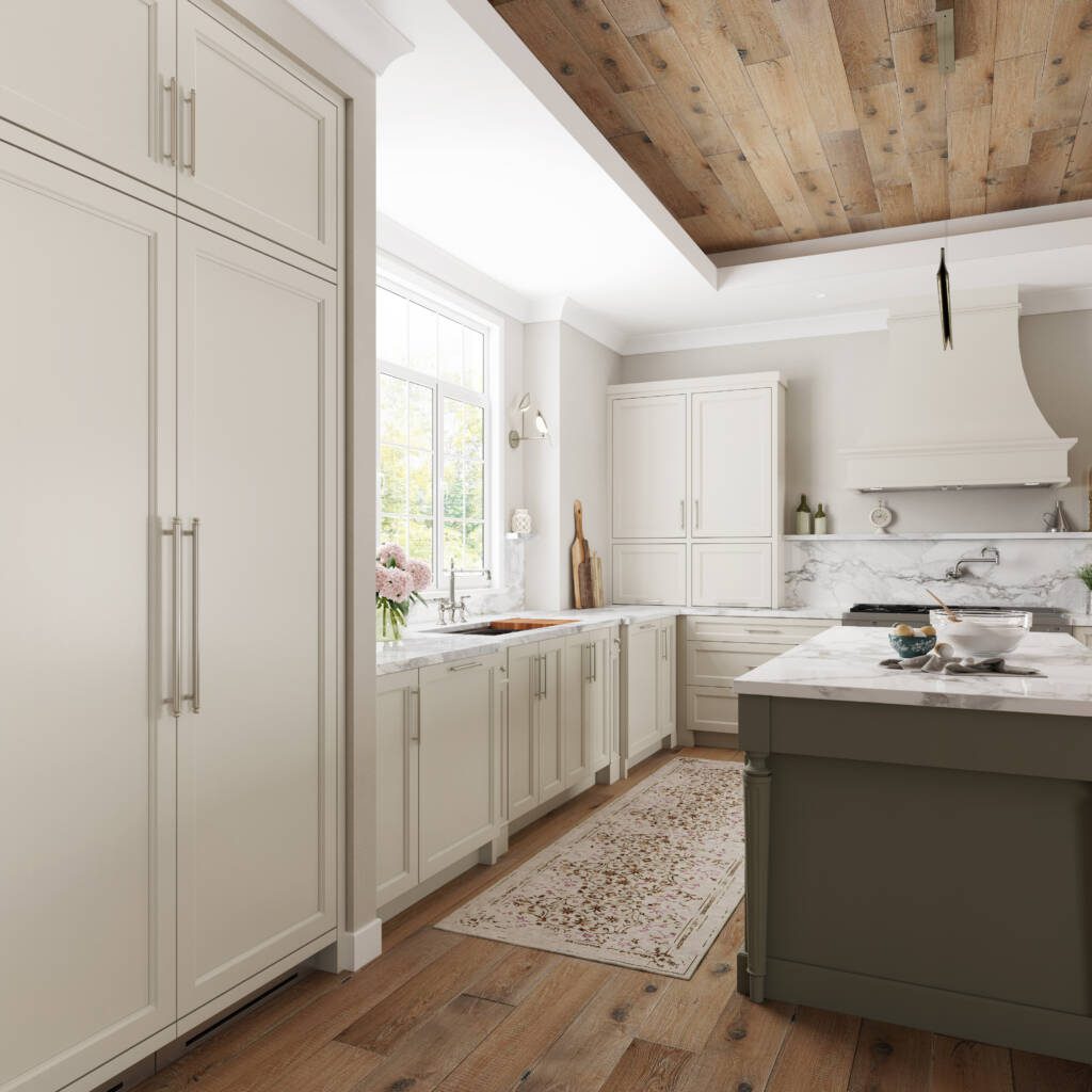 Natural Elegance -Southlake’s trusted luxury remodeling experts Custom inset kitchen cabinets in Pale Fog and Saybrook Sage by Compassion Construction Southlake
