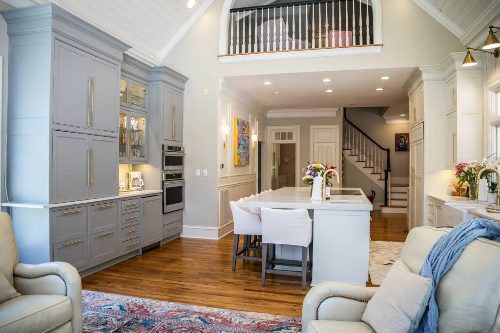 Custom two-tone kitchen cabinets in ivory and slate gray Colleyville TX