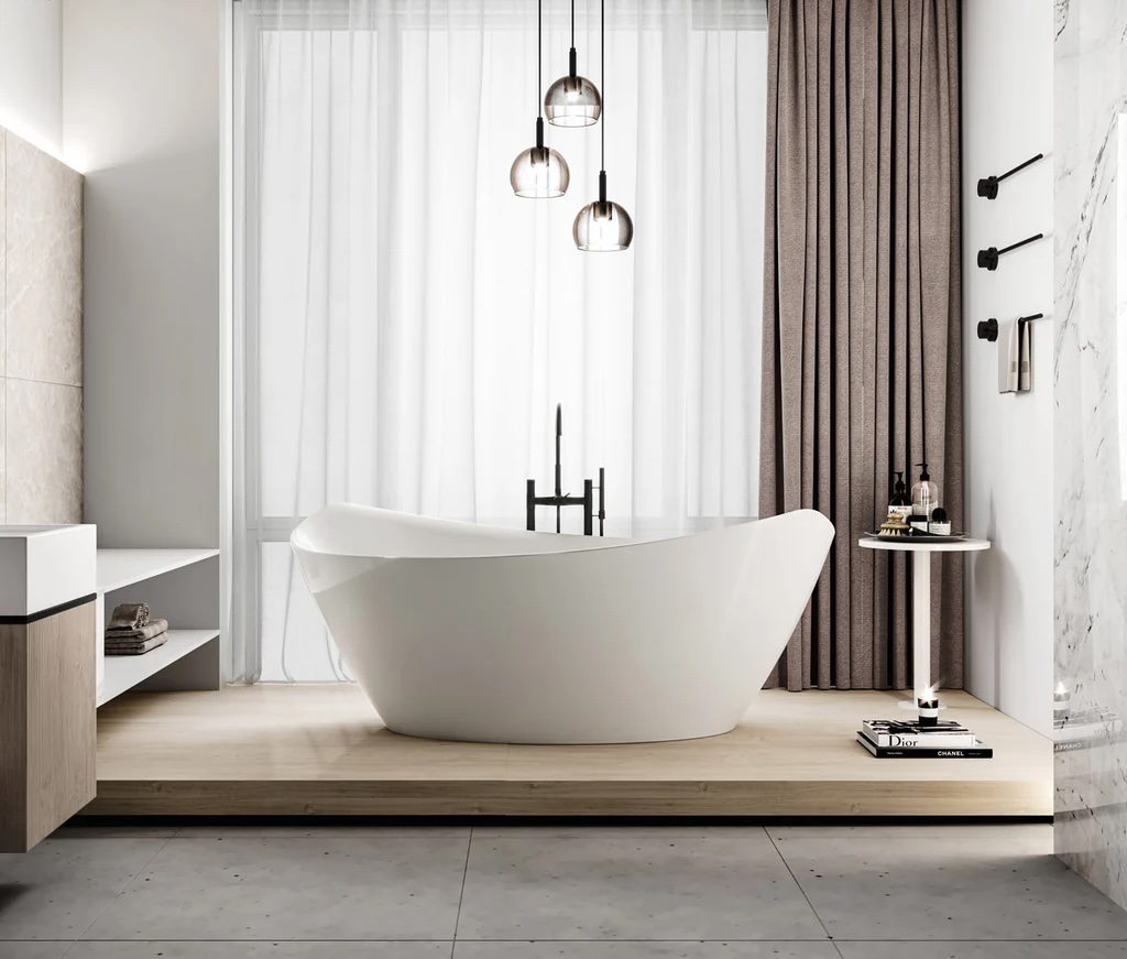 Freestanding Tubs -Southlake’s trusted luxury remodeling experts Modern marble freestanding bathtub design by Compassion Construction