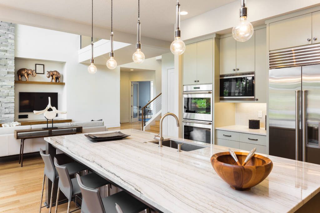 Modern kitchen remodel featuring leathered soapstone counters
